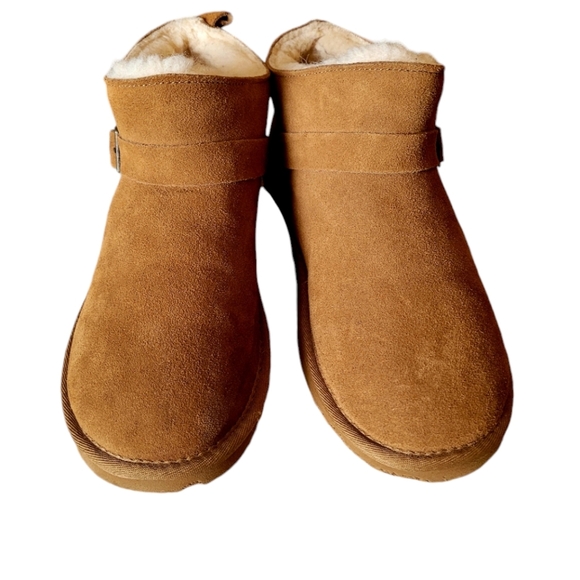 Bear Pawz Brown Suede Leather Booties Sheepskin Lining Size 9 - Picture 1 of 9
